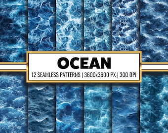 Ocean Waves Digital Paper Ocean Water Seamless Pattern Deep Blue Waves Printable Paper Craft for Scrapbooking and Junk Journals