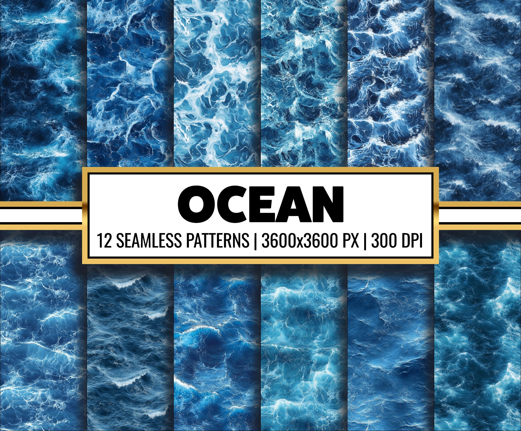 Ocean Waves Digital Paper Ocean Water Seamless Pattern Deep Blue Waves ...