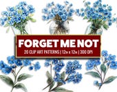 Forget Me Not Flower Clipart Blue Floral Digital Paper Flower Vase Paper Craft Blue Flower Scrapbook Bundle