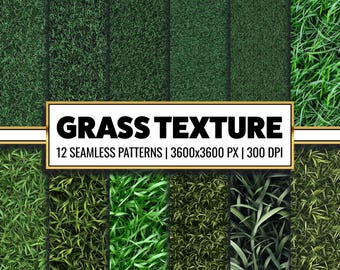 Grass Texture Digital Paper: 12 Green Turf Backgrounds (PNG)
