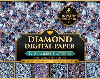 Diamond Texture Digital Paper: Glam Crystal Patterns (PNG Digital Download)