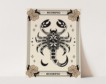 Scorpio Art Print, Zodiac Star Sign Wall Art, Witchy Wall Decor, Tarot Aesthetic, Boho Chic, Geometric Scorpion Design, For Tattoo Lovers
