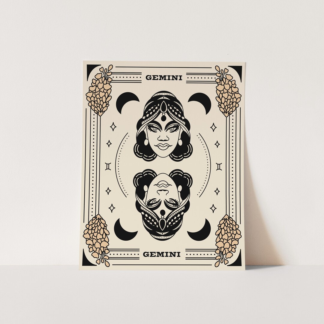 Gemini Art Print, Zodiac Star Sign Wall Art, Witchy Wall Decor, Tarot ...