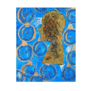 Quadro piccolo, colori acrilici, brillantini, cartone telato di tessuto cottone 100%, dipinto a mano, arte moderna, arte astratta