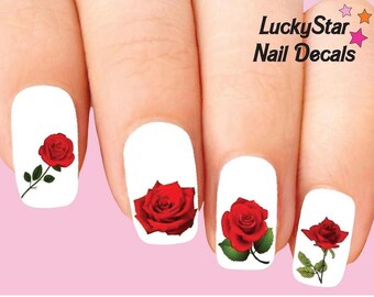 Nail Decals Nail Tattoos Set of 20 -  Red Roses Assorted