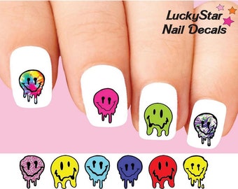 Nail Decals Nail Tattoos Set of 20 - Smiley Face Dripping Melting Assorted