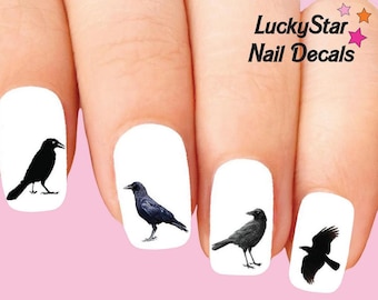 Lot de 20 décalcomanies pour ongles, tatouages d'ongles - Corbeau noir assorti