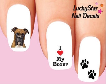 Nail Decals Nail Tattoos Set of 20 - I Love My Boxer Dog Assorted