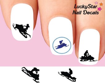 Nail Decals Nail Tattoos Set of 20 - Snowmobile Silhouette Assorted