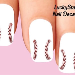 Nail Decals Nail Tattoos Set of 20 - Baseball Stitches