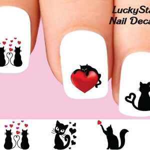 Nail Decals Nail Tattoos Set of 20 - Cat with Heart Assorted