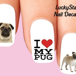 Calcomanías de uñas Tatuajes de uñas Juego de 20 - Pug Surtido