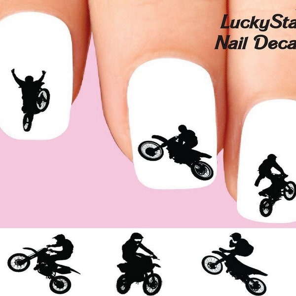 Ongles Décalcomanies Nail Tattoos Set de 20 - Motocross Dirt Bike Silhouette Assorti