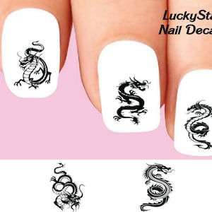 Nail Decals Nail Tattoos Set of 20 - Black Chinese Dragon Assorted