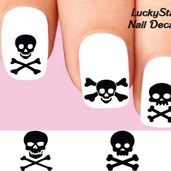 Nail Decals Nail Tattoos Set of 20 - Black Skull Silhouette Assorted