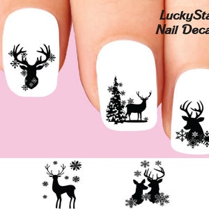 Nail Decals Nail Tattoos Set of 20 - Christmas Holiday Deer Snowflakes Silhouette Assorted