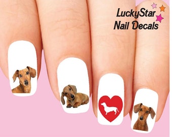 Nail Decals Nail Tattoos Set of 20 - Dachshund Doxie Heart Assorted