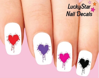Nail Decals Nail Tattoos Set of 20 - Hearts Dripping Splatter Assorted