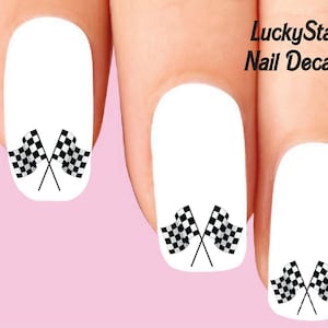 Nail Decals Nail Tattoos Set of 20 - Checkered Racing Flags