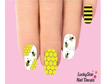 Full Nail Decals Nail Tattoos Set of 10 - Bees Honeycomb Assorted