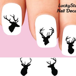 Nail Decals Nail Tattoos Set of 20 - Buck Deer with Antlers Silhouette Assorted