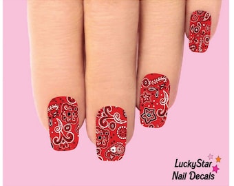 Full Nail Decals Nail Tattoos Set of 10 - Red Bandana