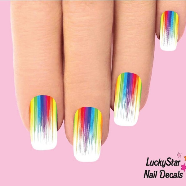 Full Nail Decals Nail Tattoos Set of 10 - Colorful Rainbow Drip Dripping