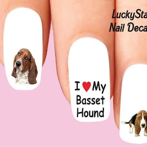 Nail Decals Nail Tattoos Set of 20 - I Love My Basset Hound Dog Assorted