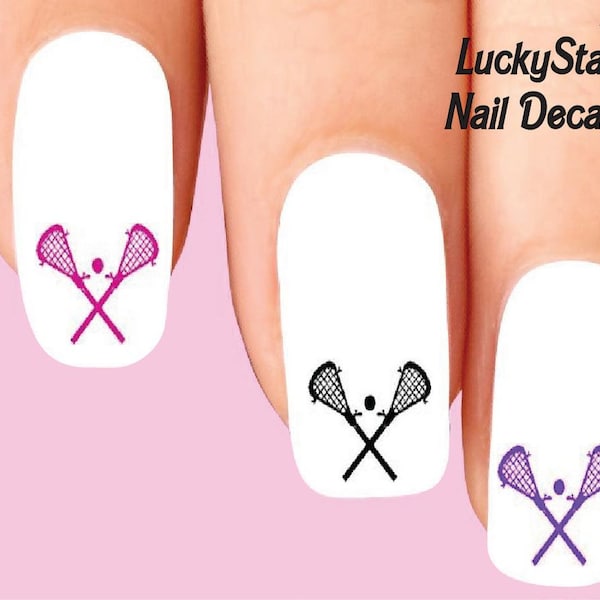 Nail Decals Nail Tattoos Set of 20 - Lacrosse Stick & Ball Assorted