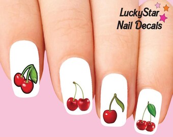 Nail Decals Nail Tattoos Set of 20 - Cherry Cherries Assorted