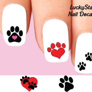 Nail Decals Nail Tattoos Set of 20 - Patas de perro con corazones surtidos