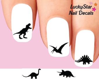 Decalcomanie per unghie Tatuaggi per unghie Set di 20 - Silhouette di dinosauro assortite