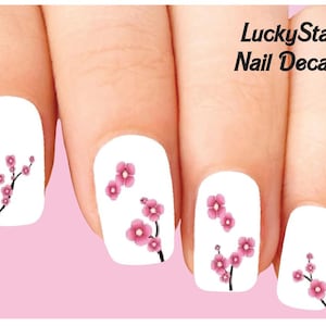 Nail Decals Nail Tattoos Set of 20 - Cherry Blossoms Flowers Assorted