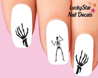 Nail Decals Nail Tattoos Set of 20 - Halloween Skeleton Hands Assorted