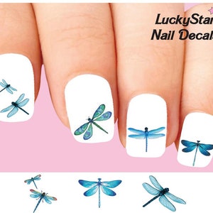 Nail Decals Nail Tattoos Set of 20 - Blue Dragonfly Assorted