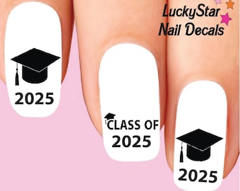 Decalcomanie per unghie, set di 20 tatuaggi per unghie - Classe di laurea del 2025, berretto da laureato e nappa assortiti