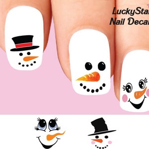 Nail Decals Nail Tattoos Set of 20 - Christmas Holiday Snowman Faces Assorted