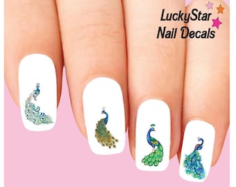 Nail Decals Nail Tattoos Set of 20 - Peacock Assorted