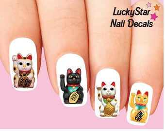 Nail Decals Nail Tattoos Set of 20 - Lucky Cat Assorted