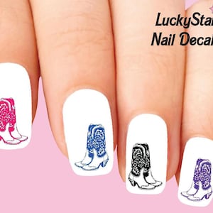 Nail Decals Nail Tattoos Set of 20 - Western Cowgirl Cowboy Boots Assorted