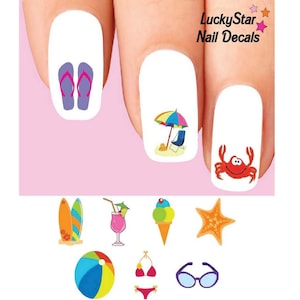 Calcomanías para uñas Tatuajes para uñas Juego de 20 - Paraguas de bikini con pelota para el día de playa, surtido