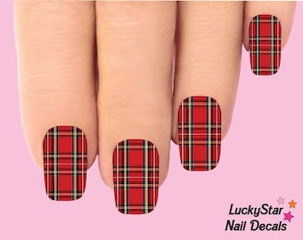 Full Nail Decals Nail Tattoos Set of 10 - Red Plaid