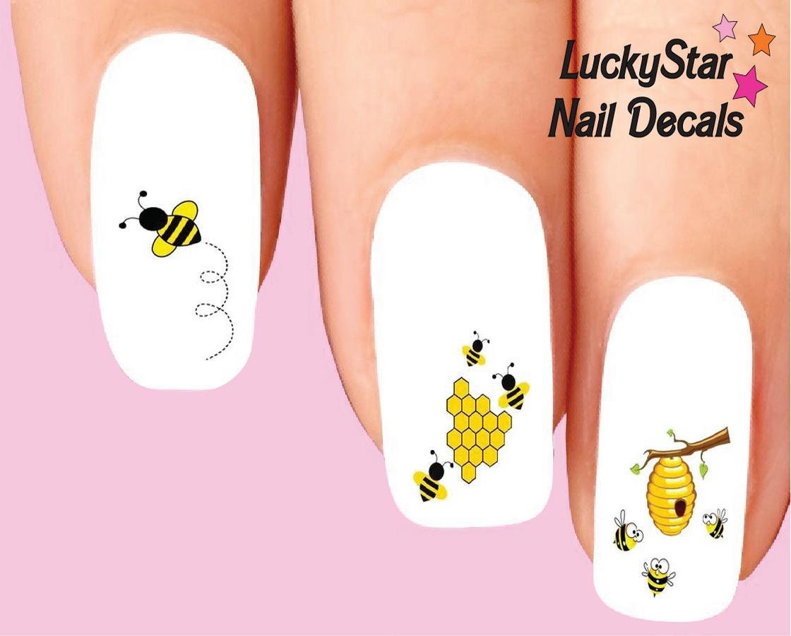 Nail Decals Nail Tattoos Set of 20 Honey Bees With Honeycomb 