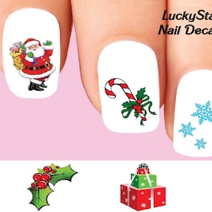 Nail Decals Nail Tattoos Set of 20 - Christmas Holiday Santa Snowflake Present Candy Cane Assorted