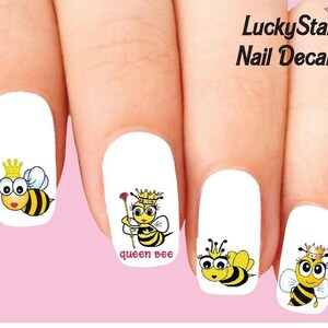Nail Decals Nail Tattoos Set of 20 - Queen Bee with Crown Assorted