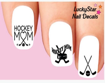 Nail Decals Nail Tattoos Set of 20 - Hockey Mom Sticks & Puck Assorted