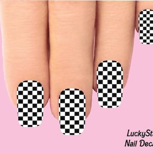 Full Nail Decals Nail Tattoos Set of 10 - Checkered Racing Flag