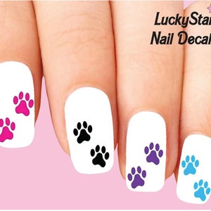 Calcomanías de uñas Tatuajes de uñas Set de 20 - Patas de perro coloridas surtidas