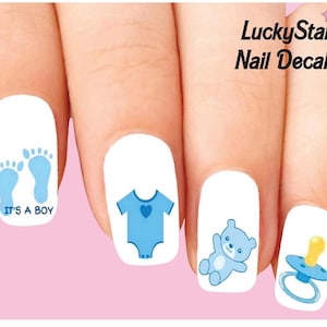 Nail Decals Nail Tattoos Set of 20 -  Baby Boy Blue Assorted