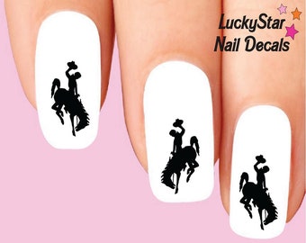 Nail Decals Nail Tattoos Set of 20 - Bucking Horse Cowboy Silhouette Assorted